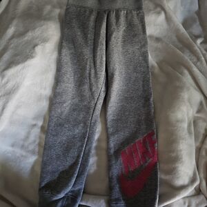 Nike Kids Gray Sweatpants with Pink Logo